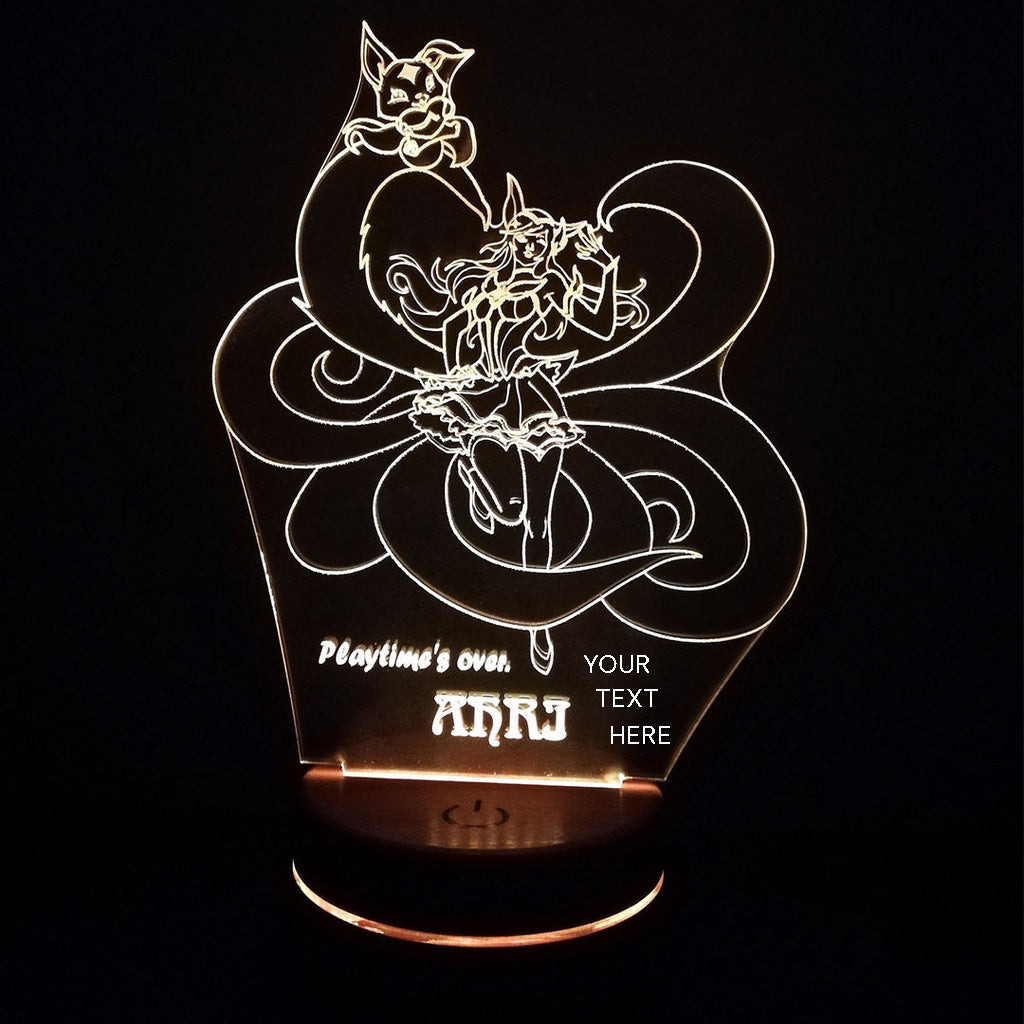Personalized Ahri 3D LED Night Light with Custom Name – League of Legends RGB Lamp
