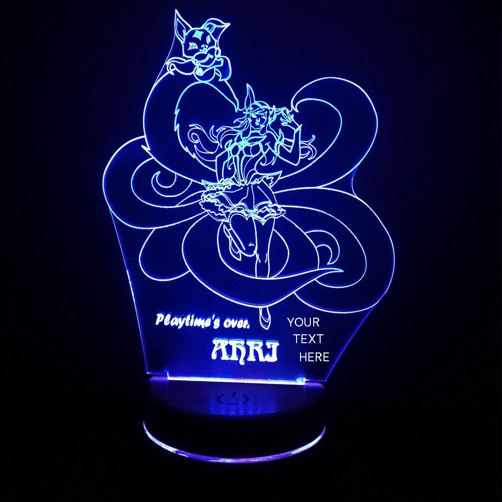 Personalized Ahri 3D LED Night Light with Custom Name – League of Legends RGB Lamp